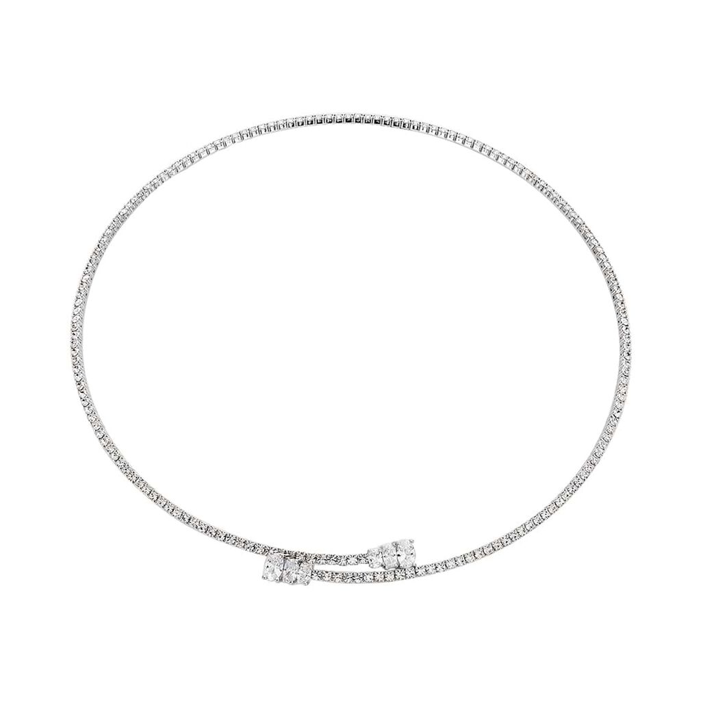 Collana rigida in metallo rodiato e strass