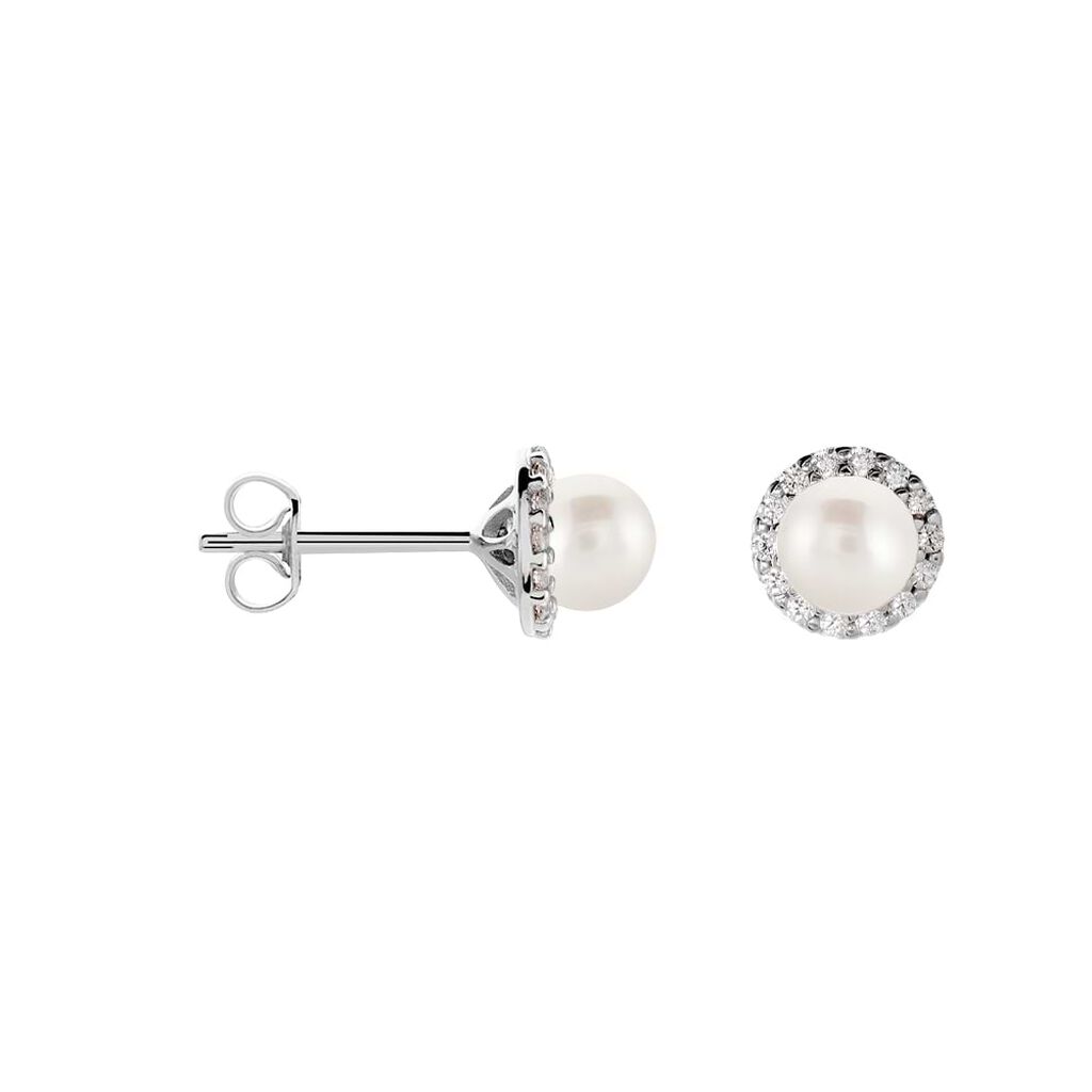 Orecchini Lobo Gabrielle Oro Bianco Perla D'Acqua Dolce Cubic Zirconia - Orecchini a Lobo Donna | Stroili
