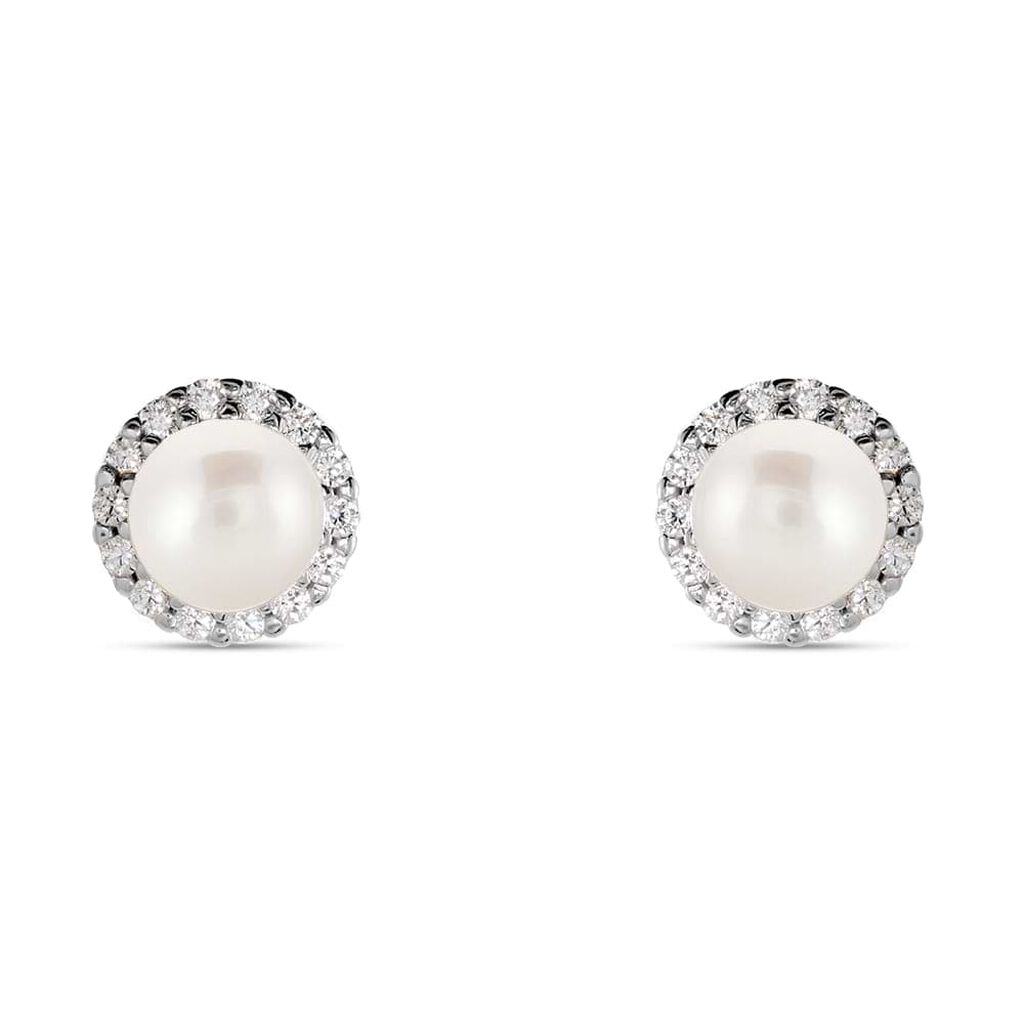 Orecchini Lobo Gabrielle Oro Bianco Perla D'Acqua Dolce Cubic Zirconia - Orecchini a Lobo Donna | Stroili