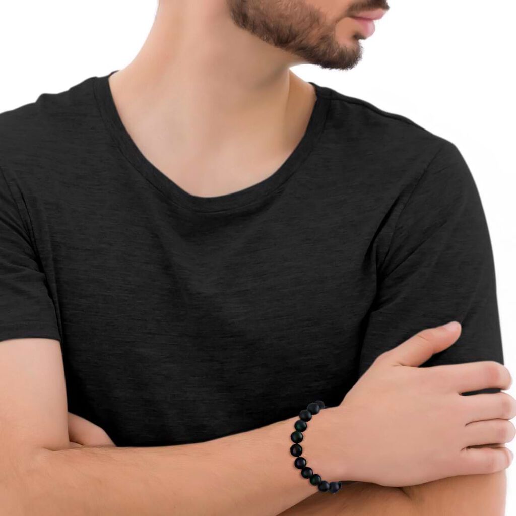Bracciale elastico con pietre e acciaio nero - Bracciali Uomo | Stroili