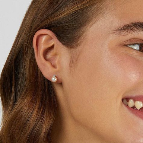 Orecchini Lobo Gabrielle Oro Bianco Perla D'Acqua Dolce Cubic Zirconia - Orecchini a Lobo Donna | Stroili