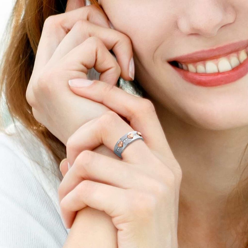 Anello Fascia Endless Acciaio Cuore e Cristalli