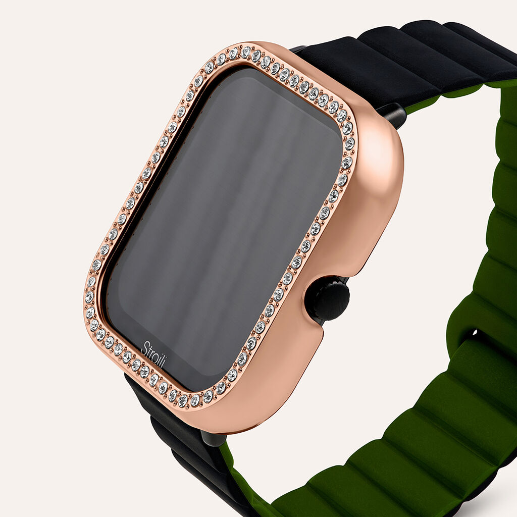Cover in Plastica Rosata con Cristalli Bianchi Compatibile con Stroili Smartwatch Square
