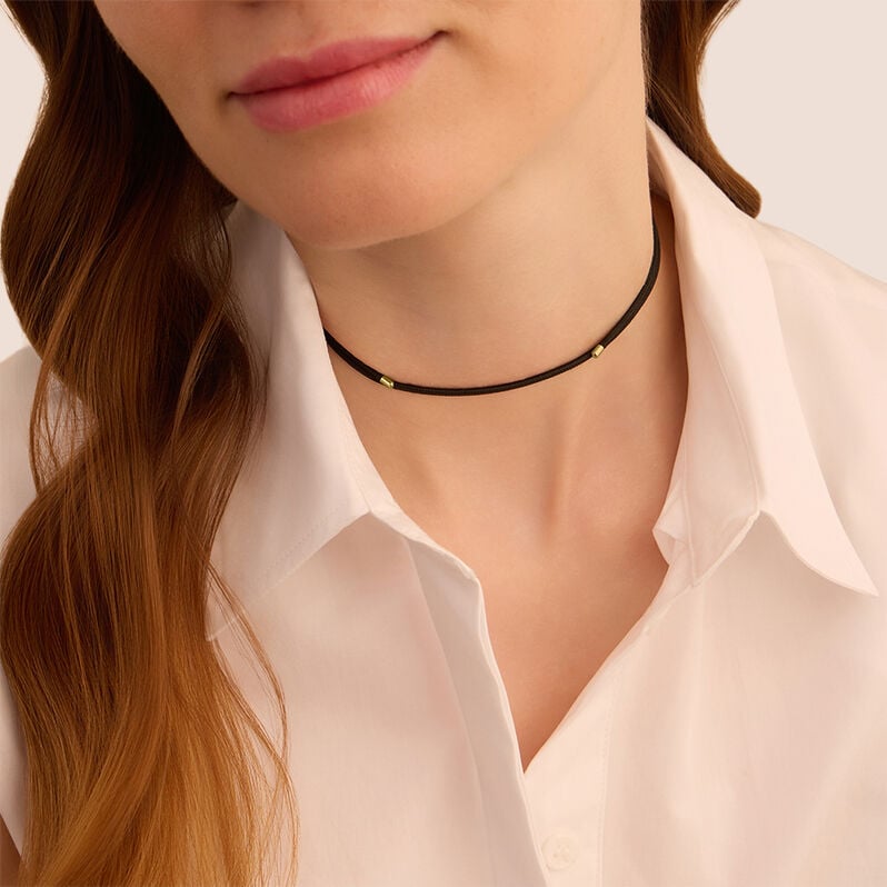 Choker Magnetico Cordino Nero e Acciaio Dorato - Catenina Unisex | Stroili