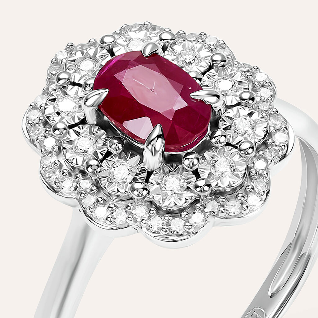 Anello Solitario Elizabeth Crown Oro Bianco Rubino Diamante