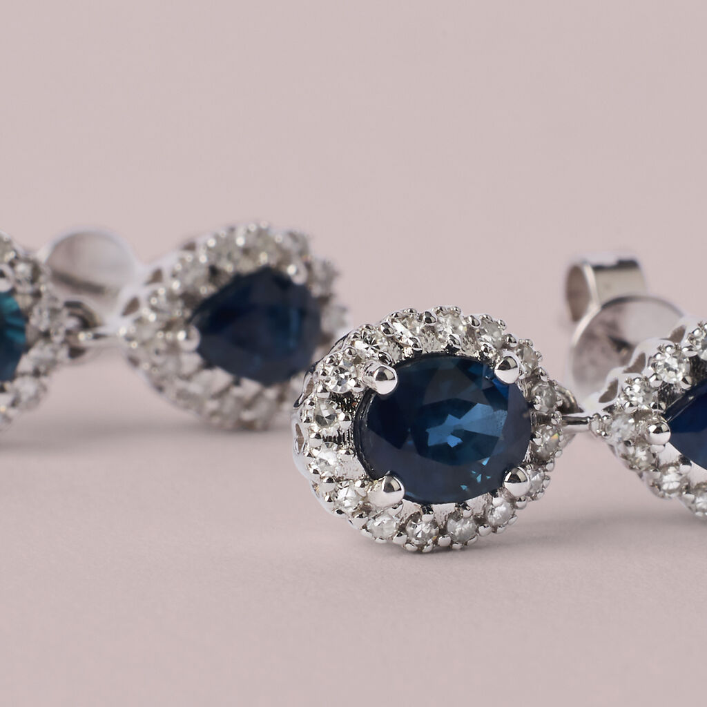 Orecchini Pendenti Charlotte Oro Bianco Zaffiro Diamante Diamante