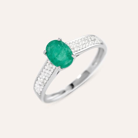 Anello Solitario Charlotte Oro Bianco Smeraldo Diamante - Anelli con Pietre Donna | Stroili