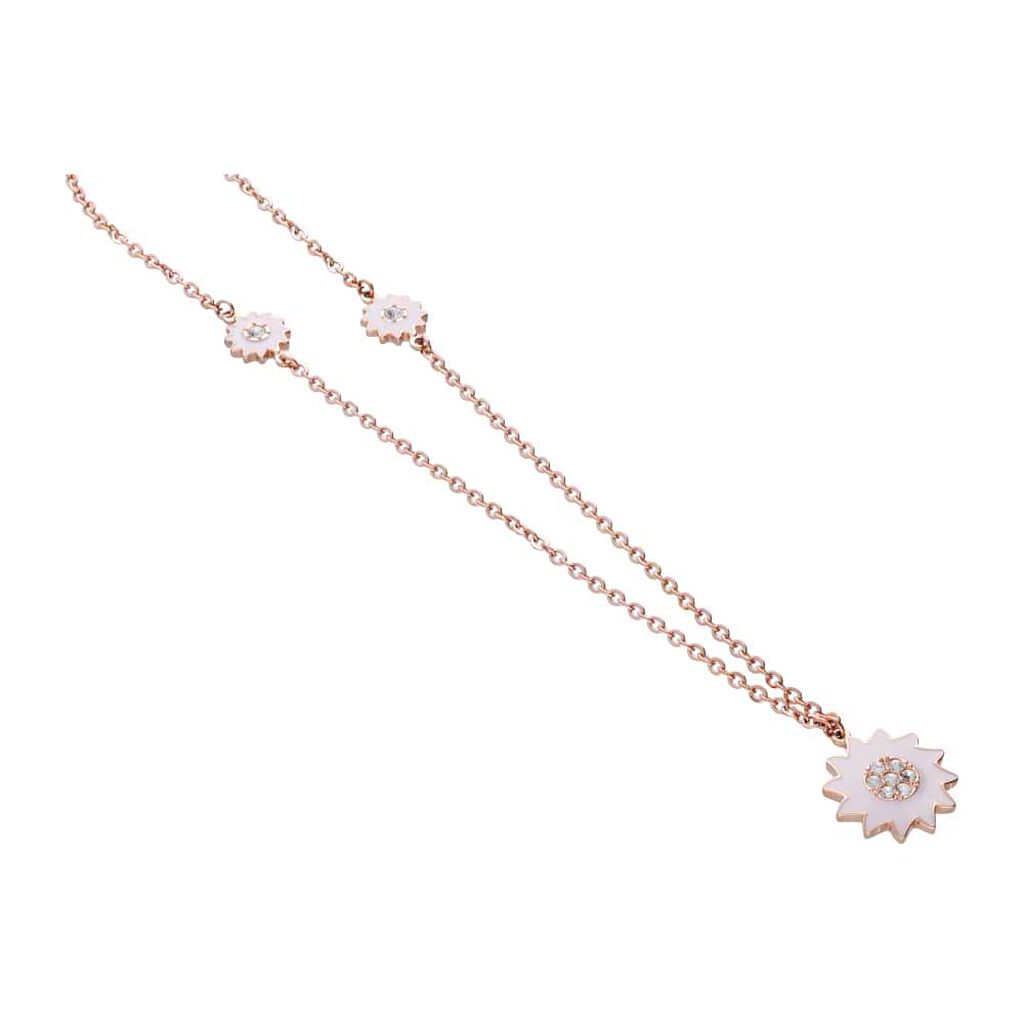 Girocollo lungo con simboli fiore rosa in acciaio rosato e strass - Collane Donna | Stroili