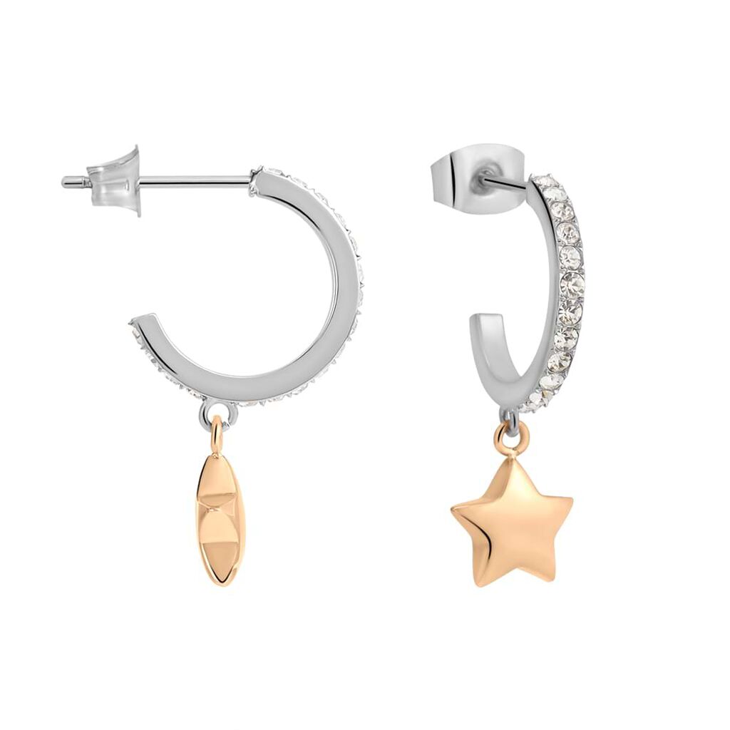 Orecchini A Cerchio Sunrise Acciaio Bicolore Bianco / Rosa Cristallo