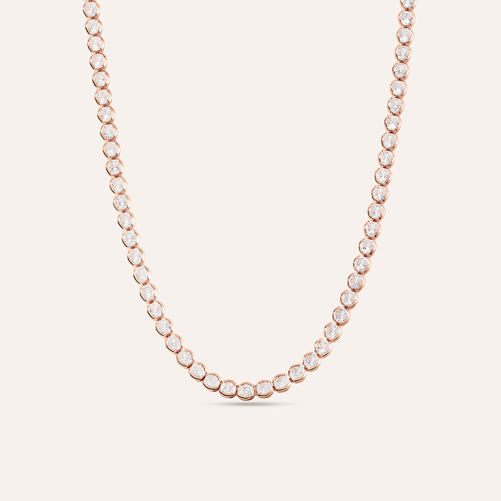 Tuscany Silver Pendente Thong In Argento Sterling 925 Con Smalto Rosa E Cristallo, Catena Regolabile 41-46 Cm, Gioiello Etico