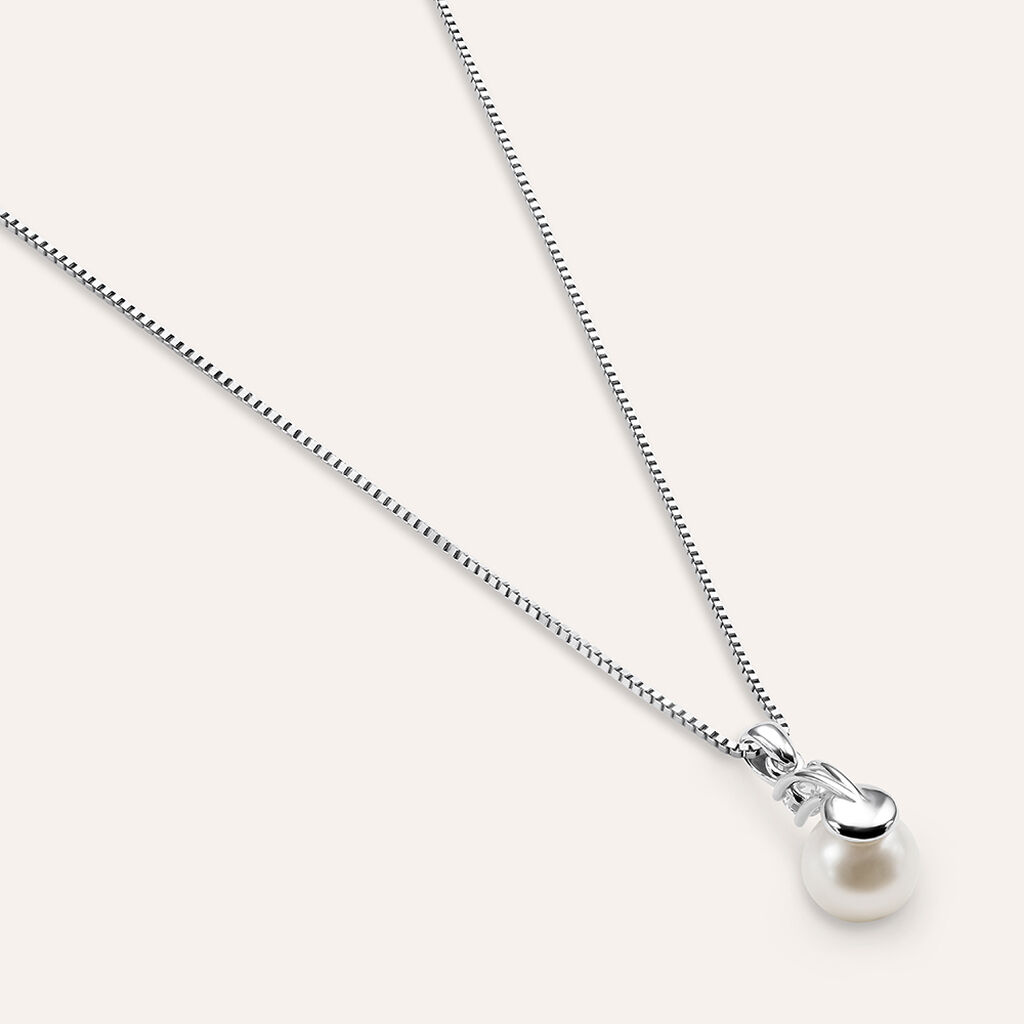 Collana Gabrielle Oro Bianco Perla D'Acqua Dolce Cubic Zirconia