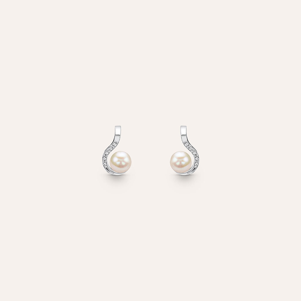 Orecchini Lobo Gold Pearls Oro Bianco Perla D'Acqua Dolce Diamante - Orecchini a Lobo Donna | Stroili