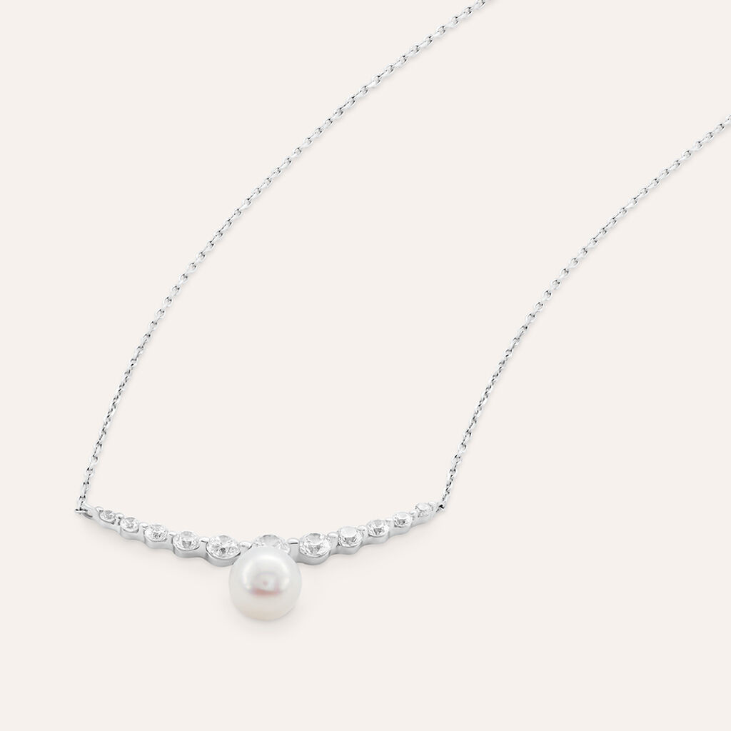 Collana Gabrielle Oro Bianco Perla D'Acqua Dolce Cubic Zirconia