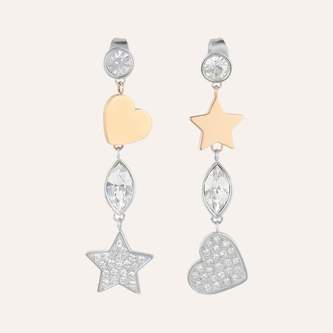 Orecchini Spaiati Sunrise Acciaio Bicolore Bianco / Rosa Cristallo - Gioielli Donna | Stroili