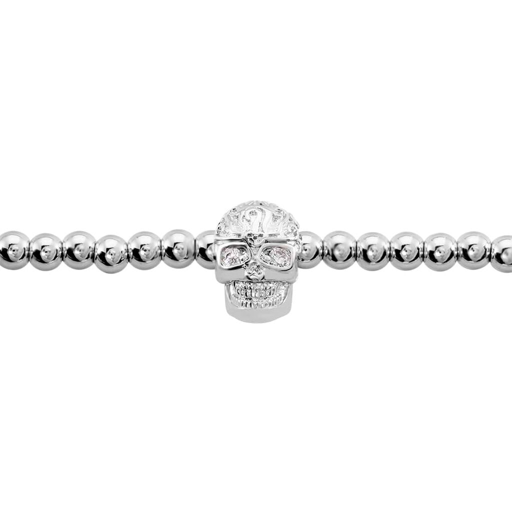 Bracciale teschio in metallo rodiato e cristalli - Bracciali Uomo | Stroili