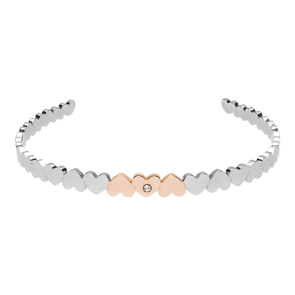 Bangle Lady Chic Acciaio Bicolore Bianco / Rosa Cristallo - Bracciali Rigidi Donna | Stroili