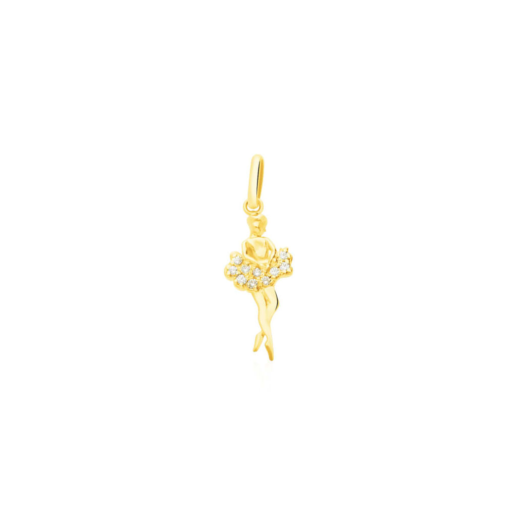 Ciondolo ballerina in oro giallo e zirconi