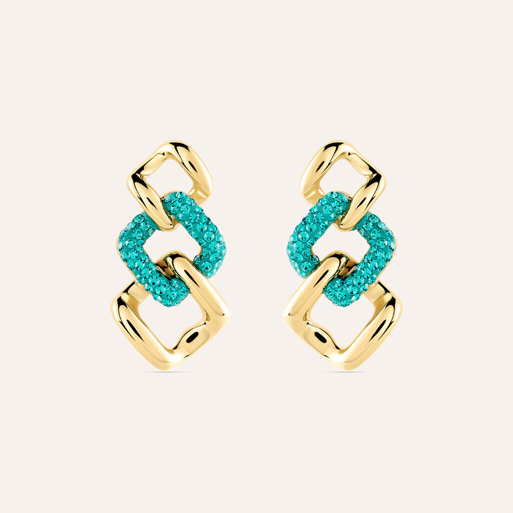 Orecchini Pendenti Aura Acciaio Dorato Cristallo