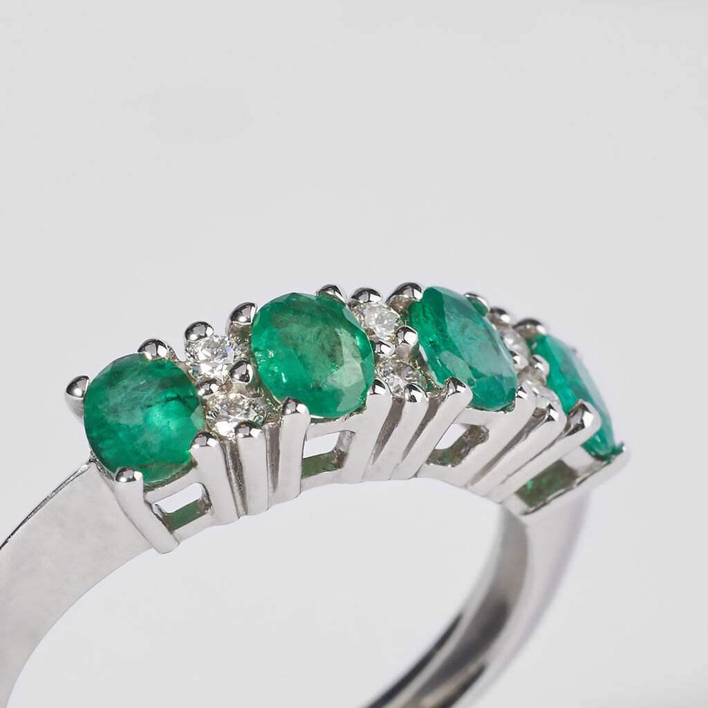 Anello Riviere Elizabeth Crown Oro Bianco Smeraldo Diamante - Anelli Riviere Donna | Stroili