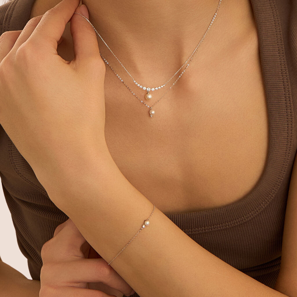 Collana Gabrielle Oro Bianco Perla D'Acqua Dolce Cubic Zirconia - Collane Donna | Stroili