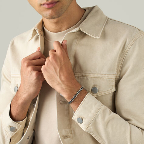 Bracciale Man Code Acciaio Bicolore Bianco / Nero Cristallo - Bracciali Uomo | Stroili