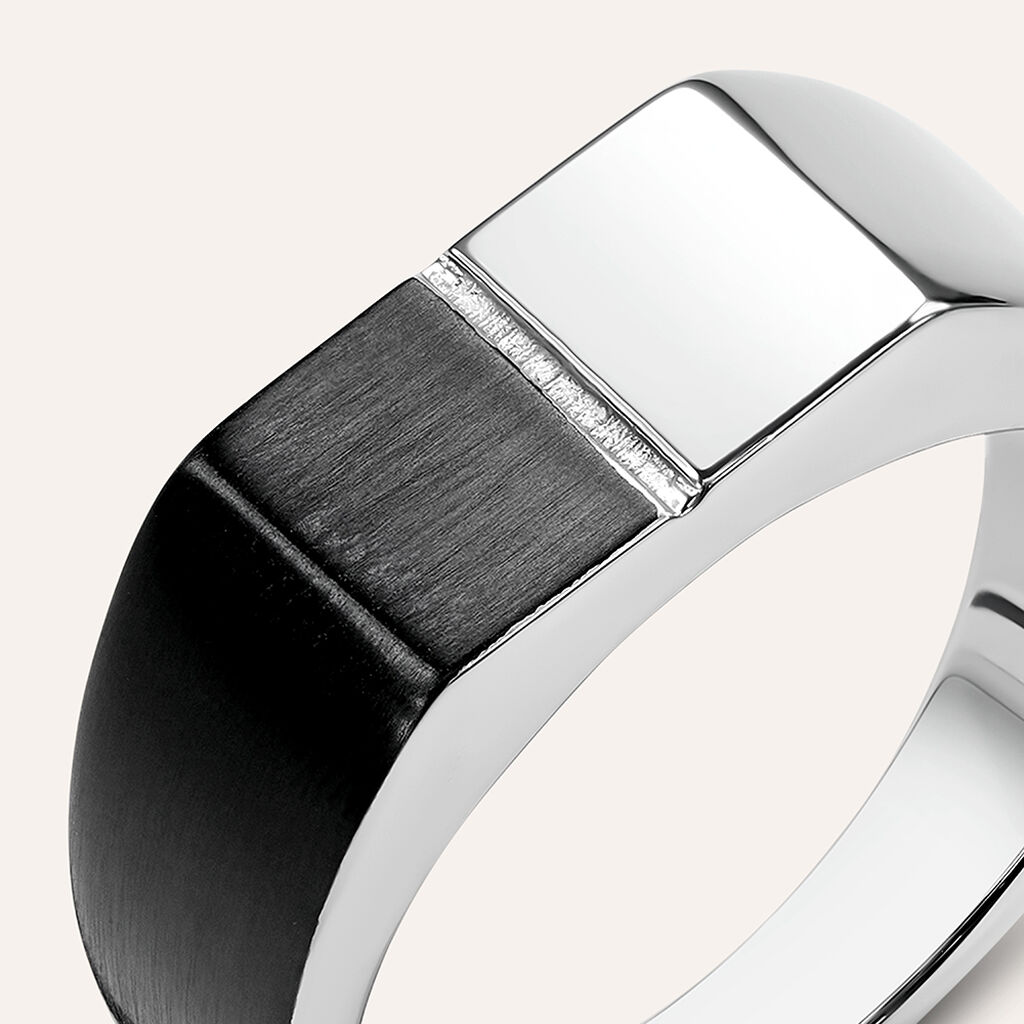 Anello Fascia Man Code Acciaio Bicolore Bianco / Nero - Anelli Moderni Uomo | Stroili