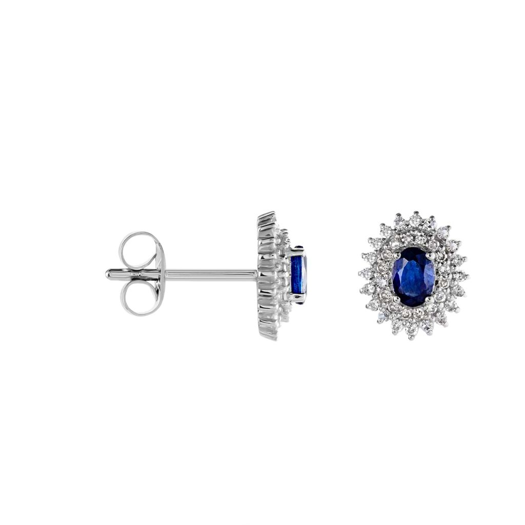 Orecchini Lobo Charlotte Oro Bianco Zaffiro Diamante - Orecchini a Lobo Donna | Stroili