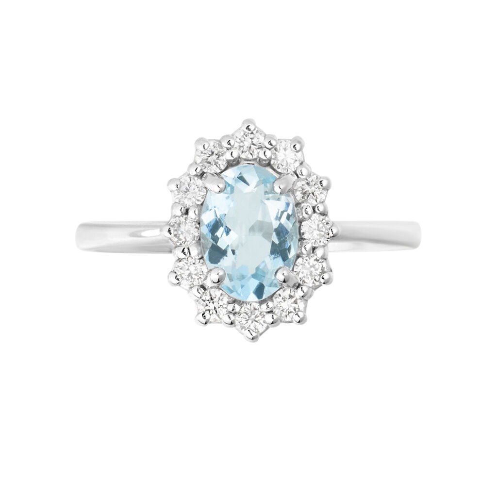 Anello Solitario Acquamarina Oro Bianco Acquamarina Diamante - Anelli con Pietre Donna | Stroili