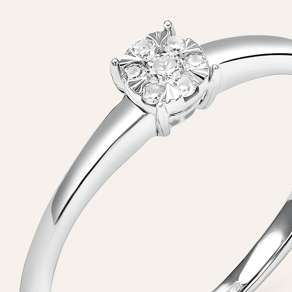 Anello Solitario Petali Oro Bianco Diamante - Anelli con Pietre Donna | Stroili