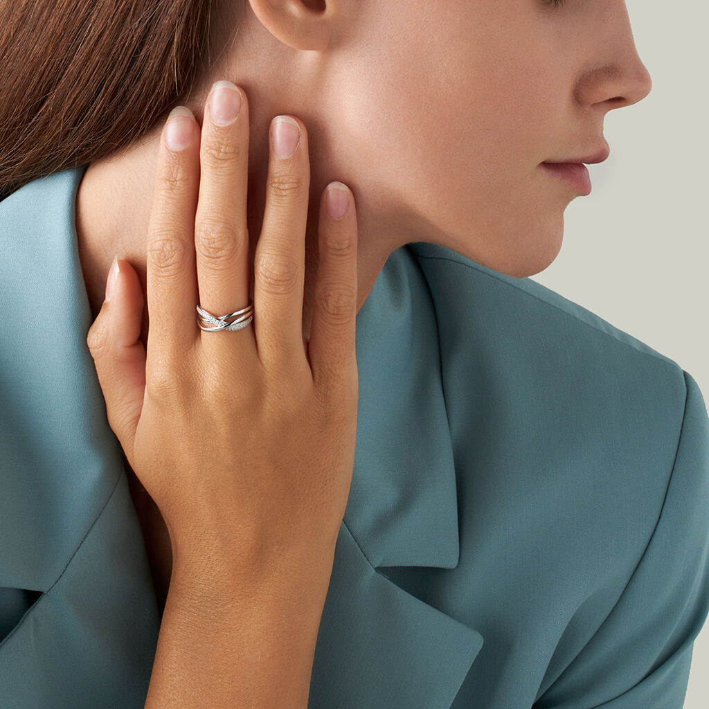 Anello Fascia Claire Oro Bianco Cubic Zirconia - Anelli a Fascia Larga Donna | Stroili