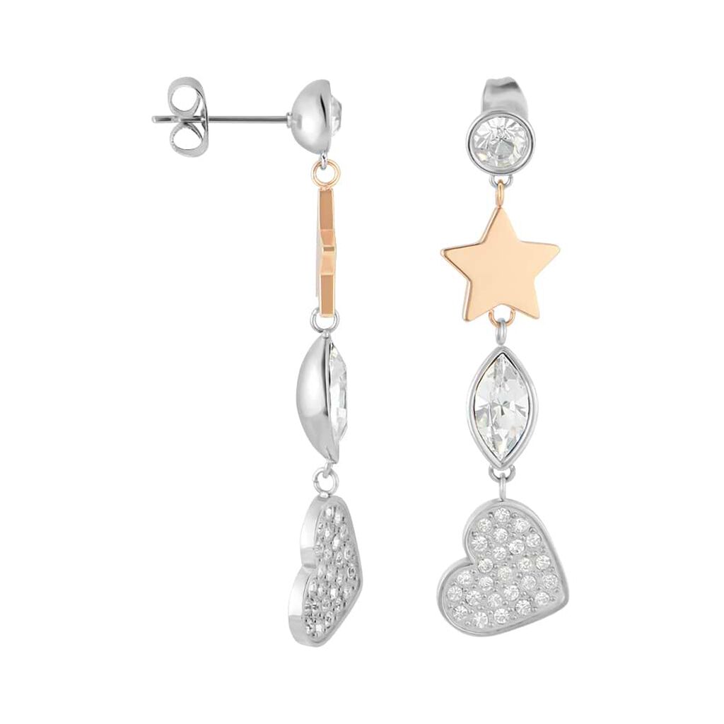 Orecchini Spaiati Lady Chic Acciaio Bicolore Bianco / Rosa Cristallo - Gioielli Donna | Stroili