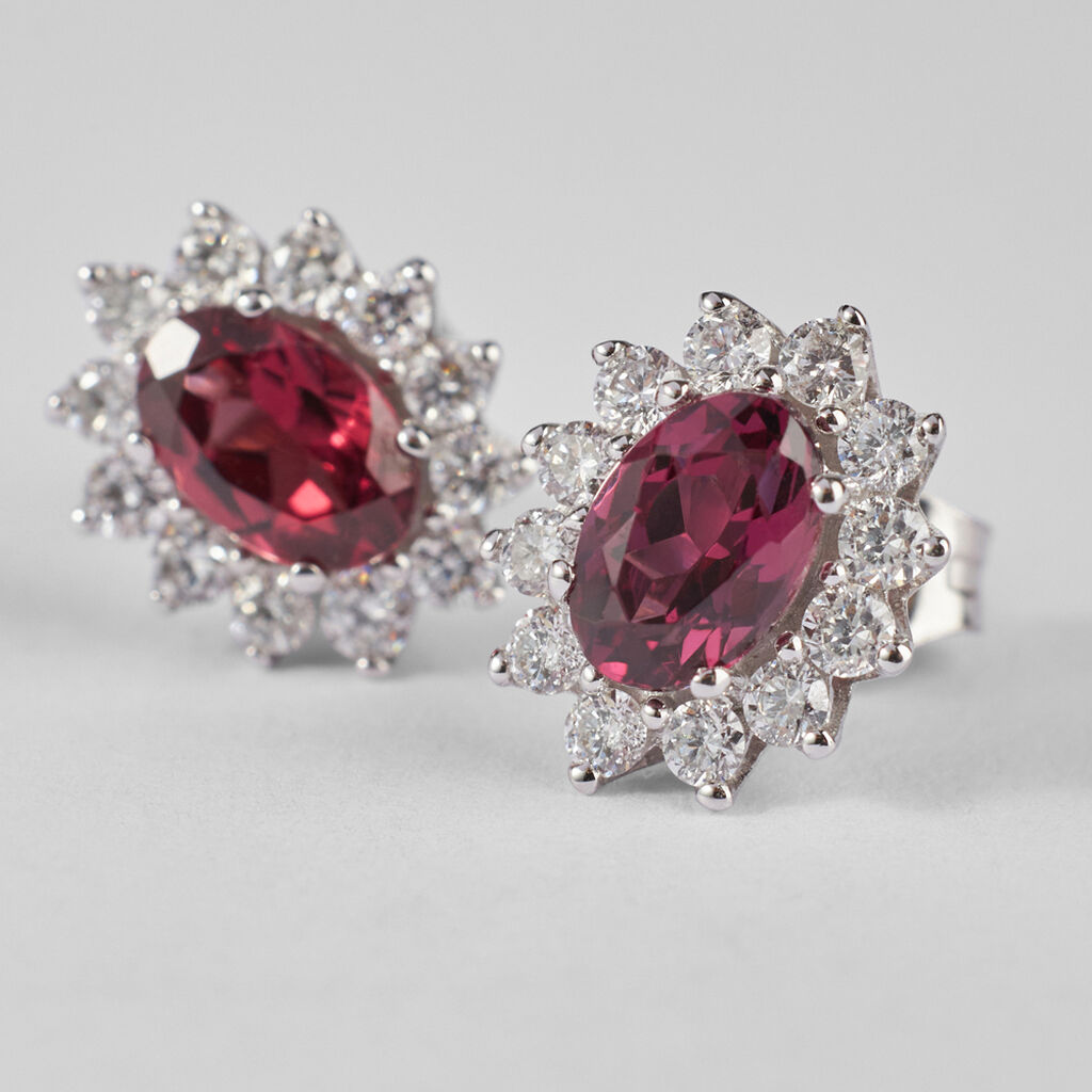 Orecchini Lobo Jasmine Oro Bianco Rodolite Diamante - Orecchini a Lobo Donna | Stroili