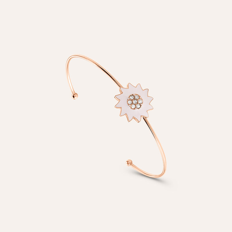 Bangle in acciaio rosato con fiore rosa con strass - Bracciali Donna | Stroili