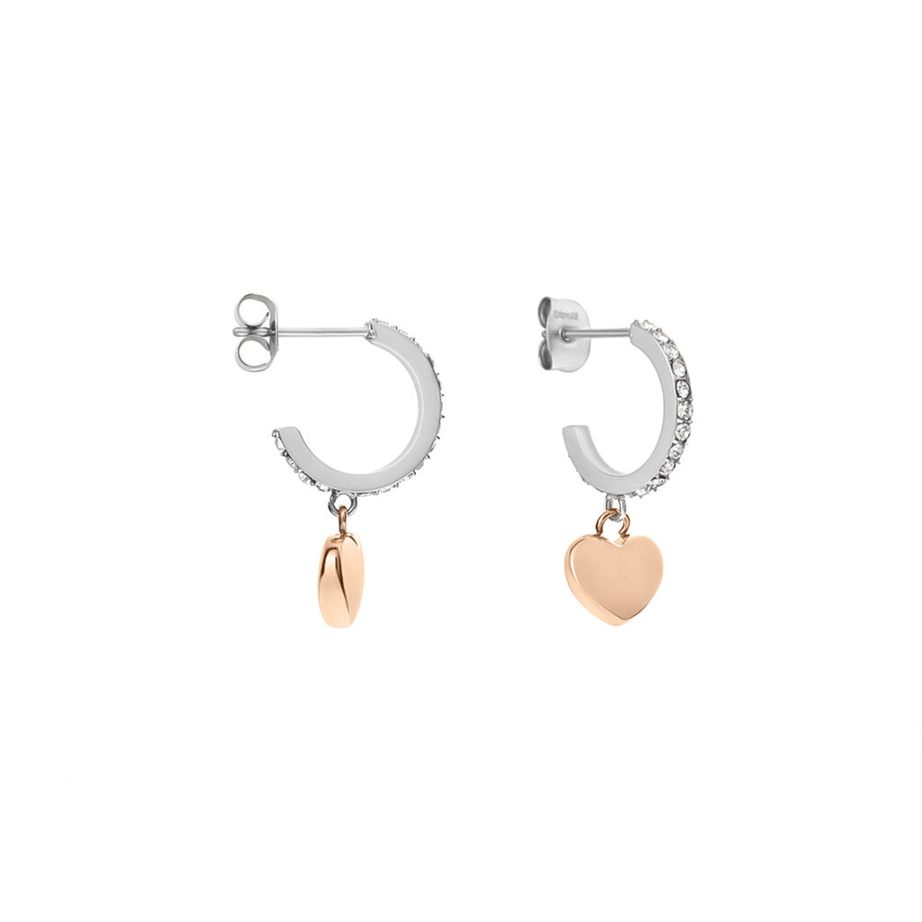 Orecchini A Cerchio Lady Chic Acciaio Bicolore Bianco / Rosa Cristallo - Orecchini a Cerchio Donna | Stroili