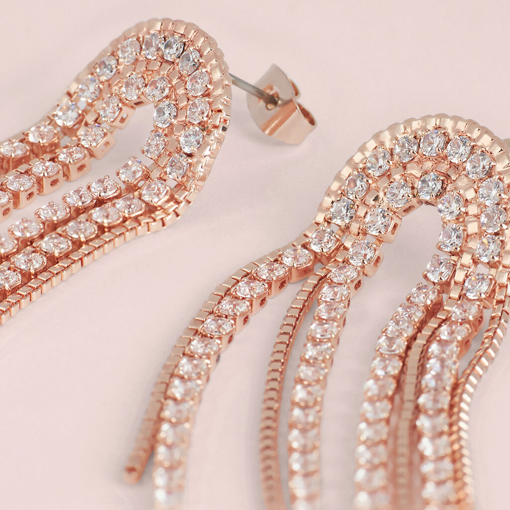 Orecchini Pendenti Romantic Shine Ottone Rosa Cristallo