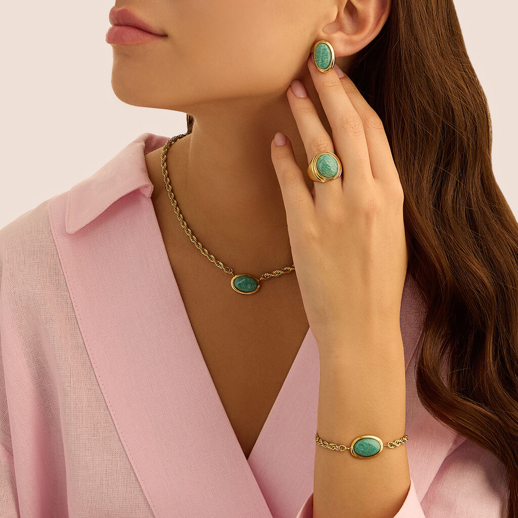 Anello Fascia Radiance Acciaio Dorato Amazzonite