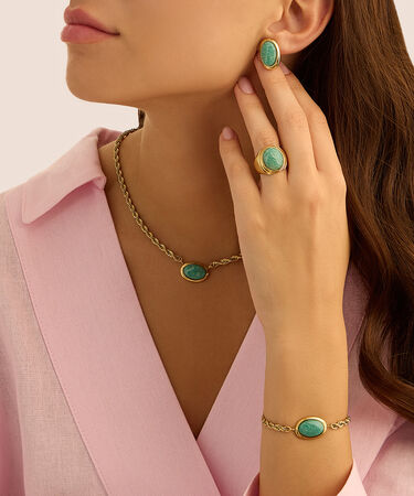 Anello Fascia Radiance Acciaio Dorato Amazzonite