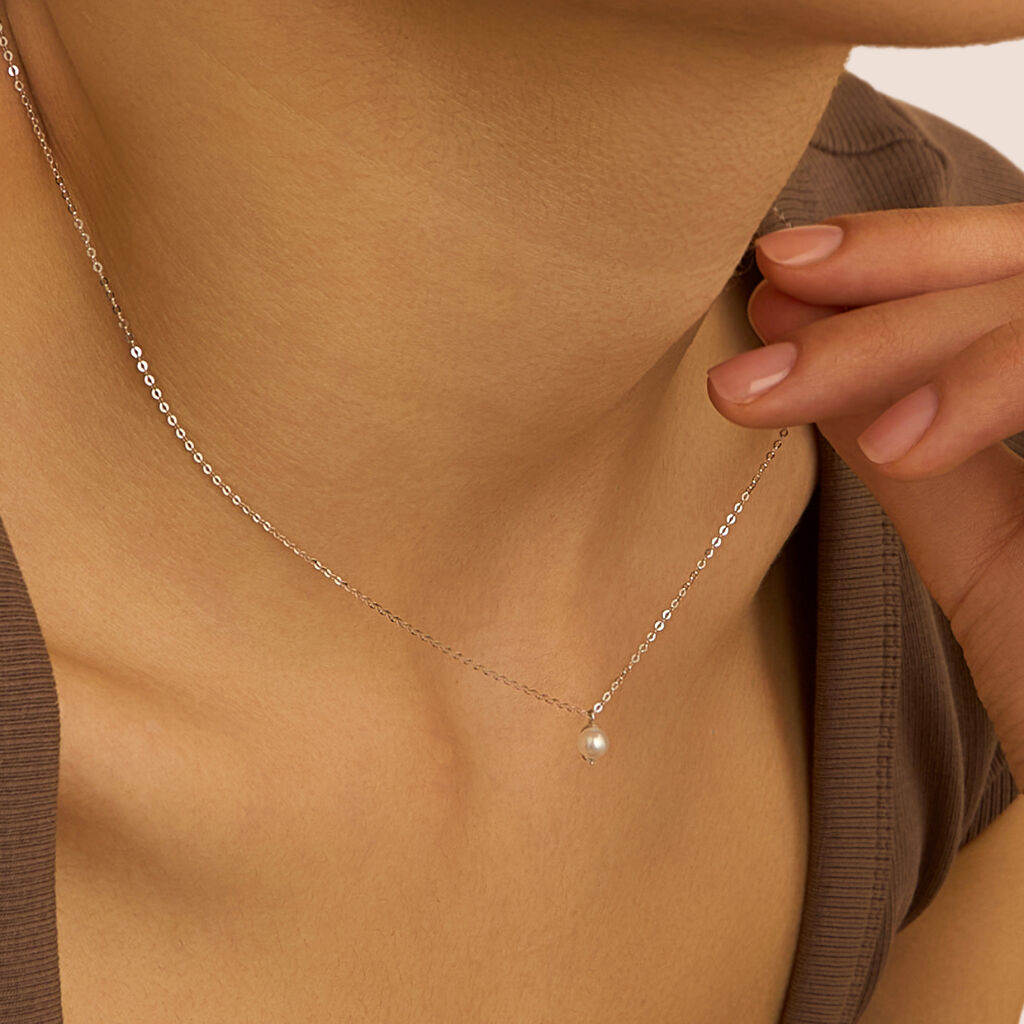 Collana Gabrielle Oro Bianco Perla D'Acqua Dolce Cubic Zirconia