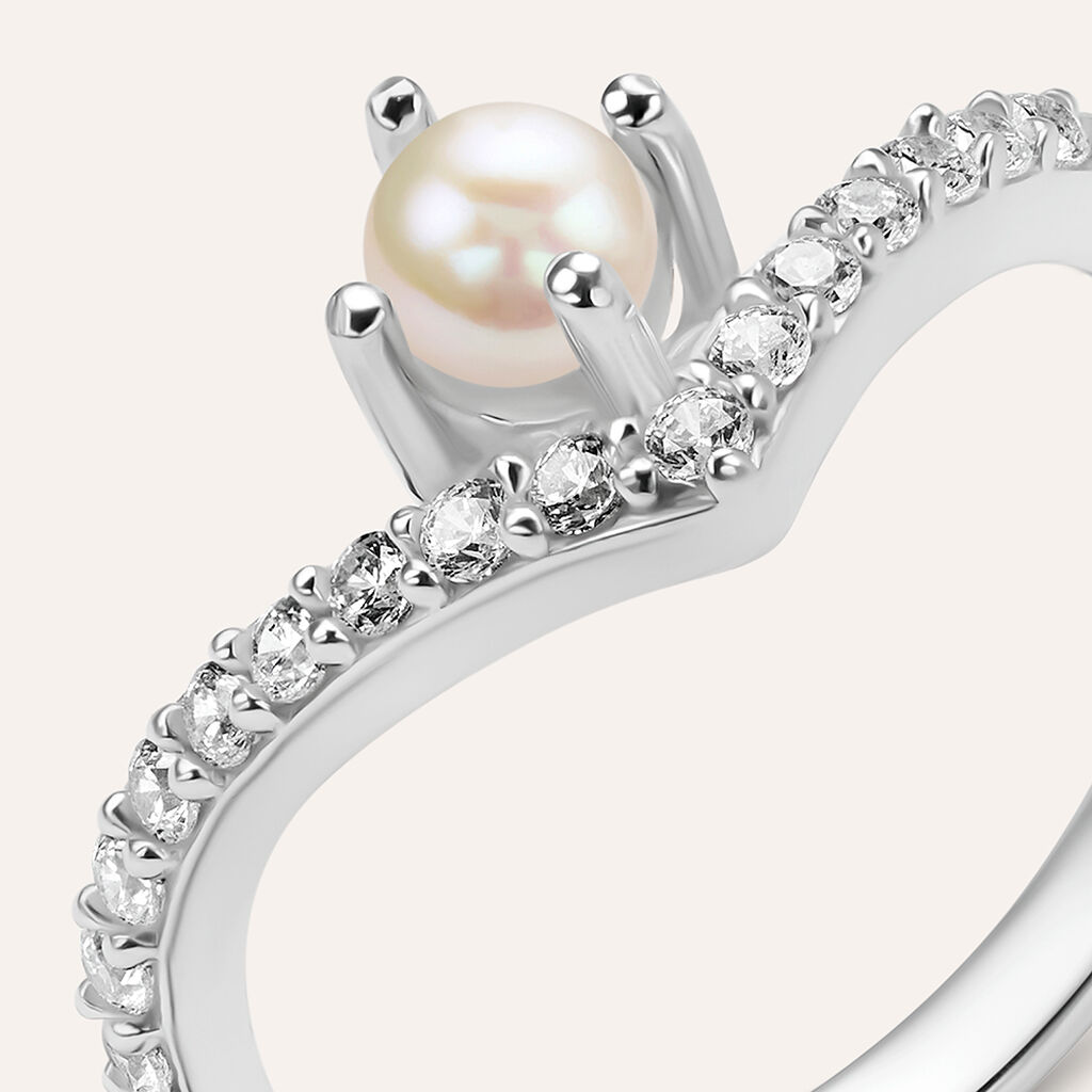 Anello Fantasia Silver Pearls Argento Rodiato Perla sintentica Cubic Zirconia