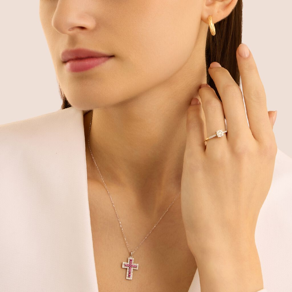 Collana Elizabeth Crown Oro Bianco Rubino Diamante