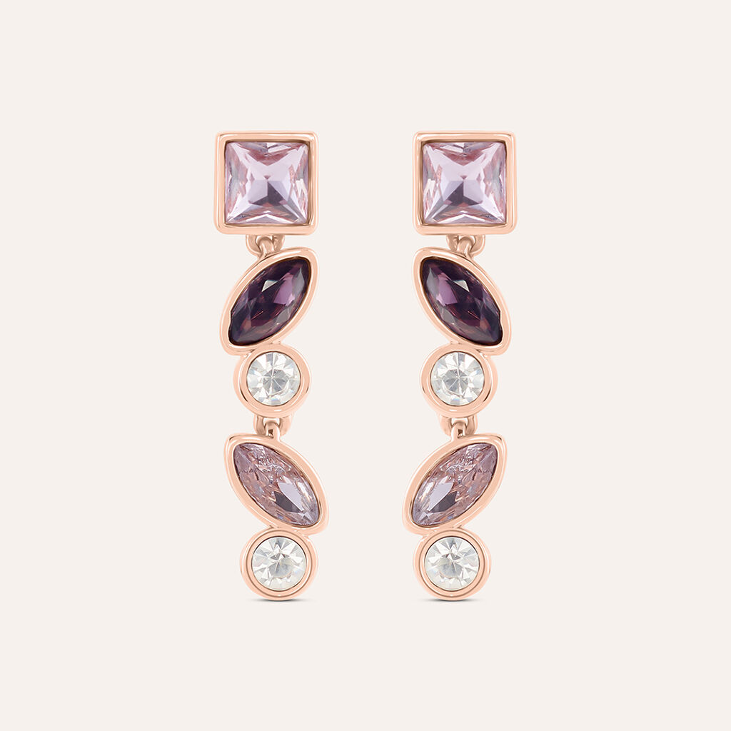 Orecchini Pendenti Violet Ottone Rosa Cristallo