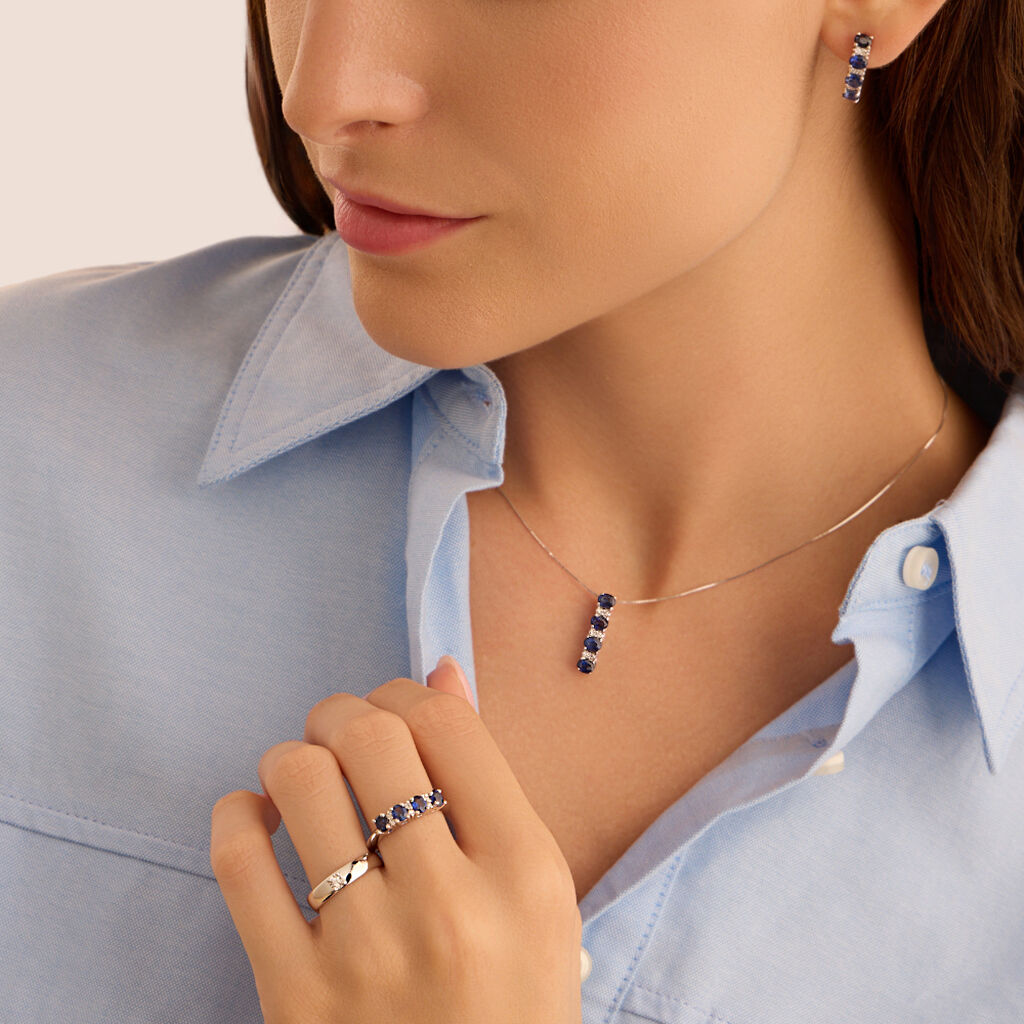 Collana Elizabeth Crown Oro Bianco Zaffiro Diamante