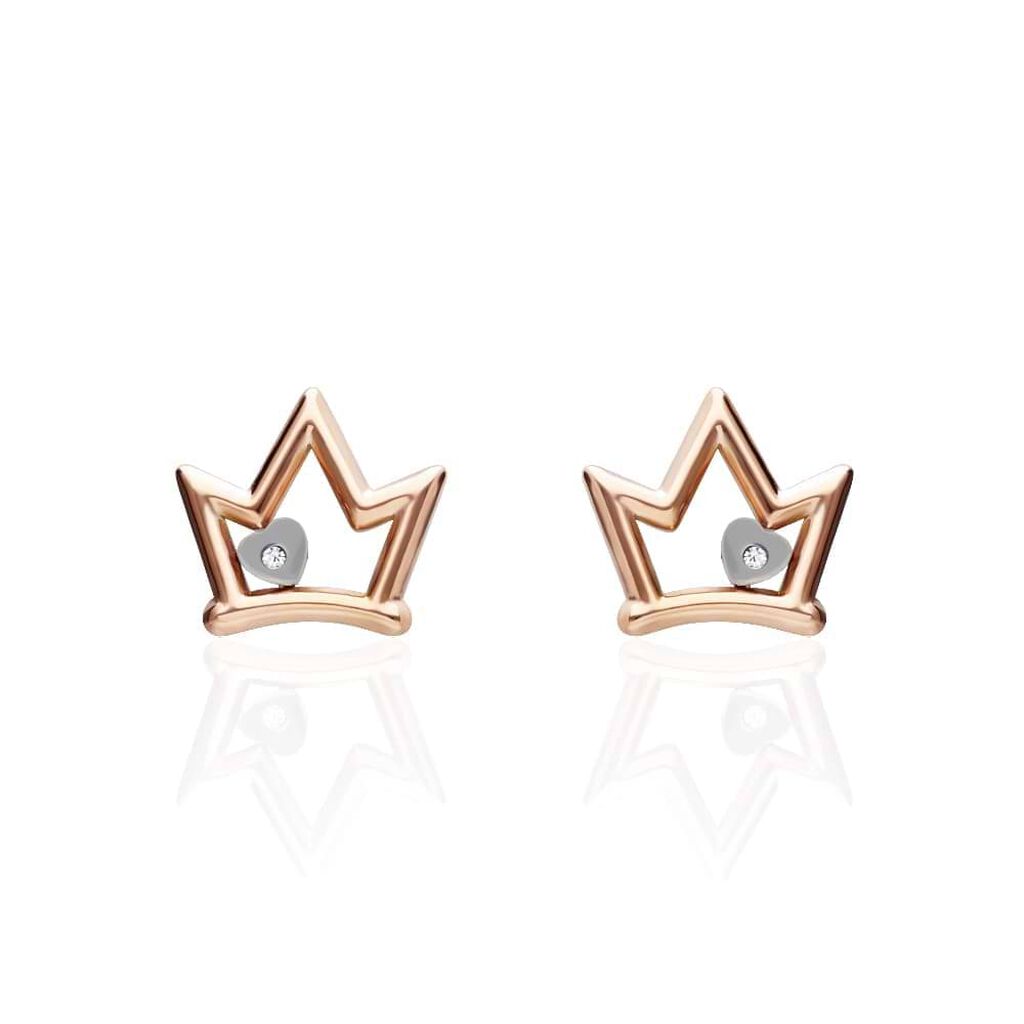 Orecchini a lobo Lady Chic Acciaio Bicolore Corona e Cristalli - Orecchini a Lobo Donna | Stroili