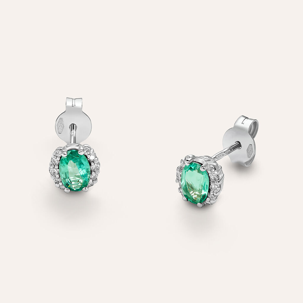 Orecchini Lobo Punto Luce Elizabeth Crown Oro Bianco Smeraldo Diamante - Orecchini a Lobo Donna | Stroili