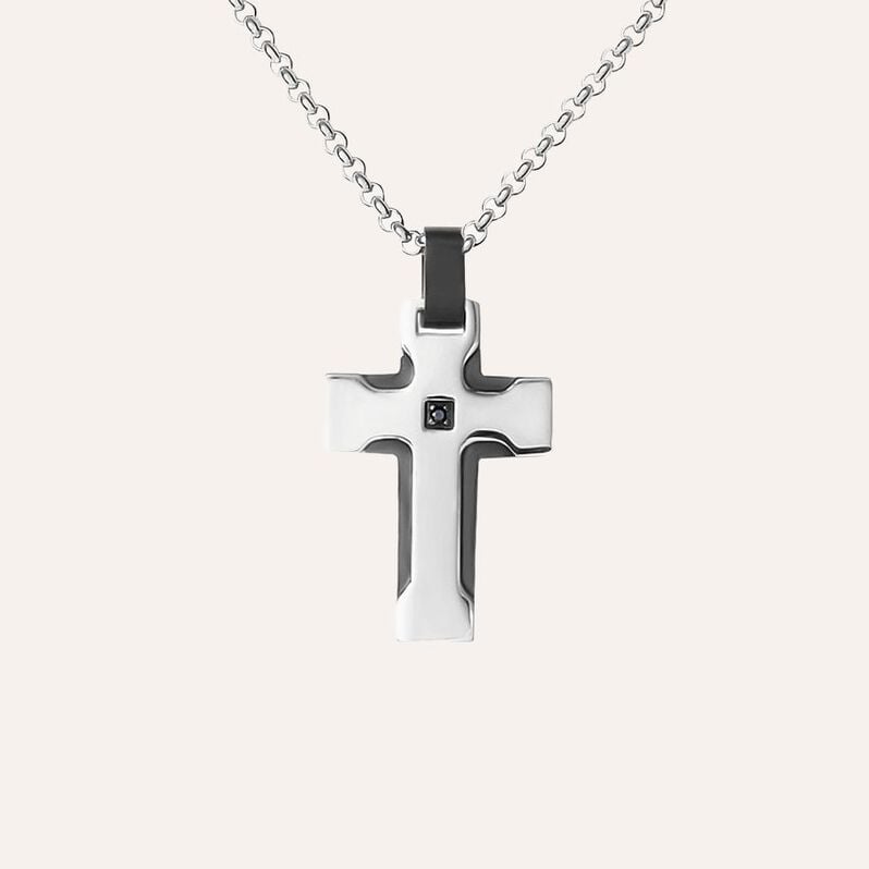 Collana Man Code Acciaio Bicolore Bianco / Nero Cubic Zirconia - Collane Uomo | Stroili