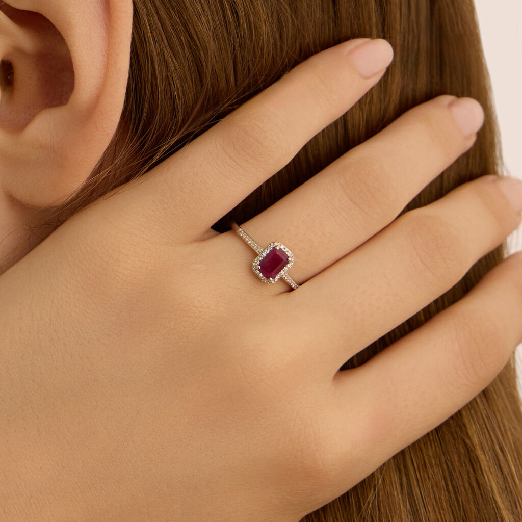 Anello Solitario Charlotte Oro Bianco Rubino Diamante