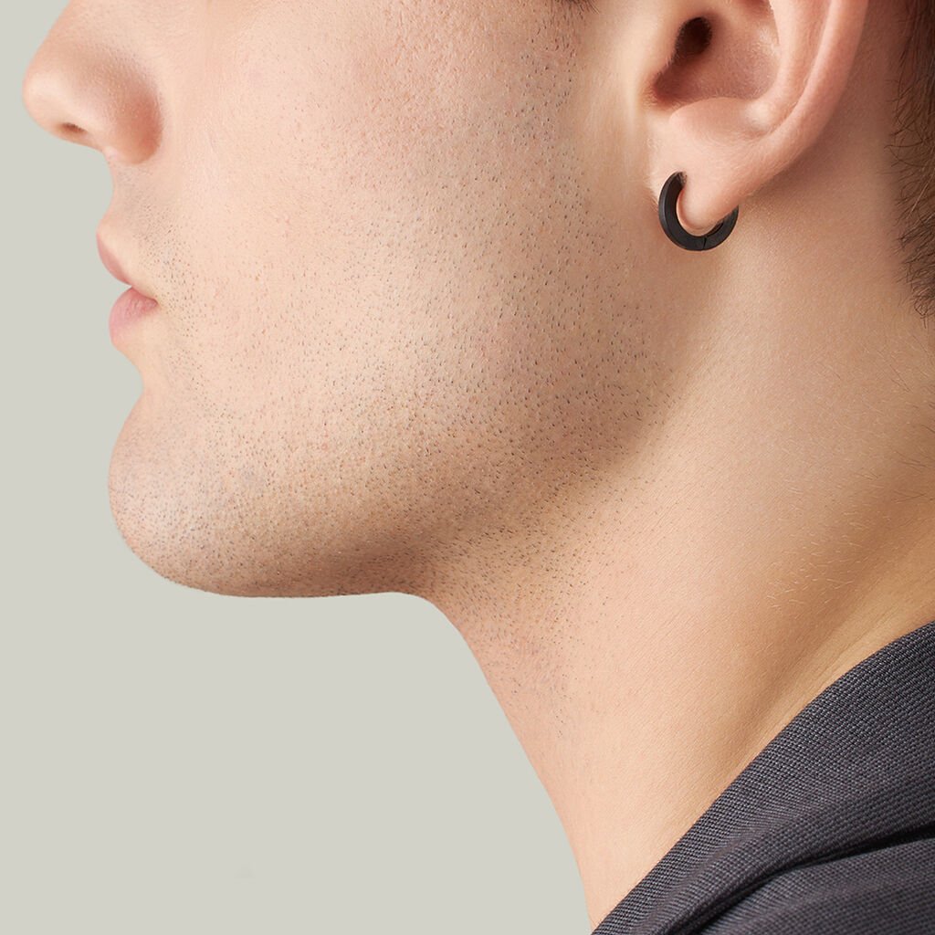 Mono Orecchino A Cerchio Man Code Acciaio Nero - Mono Orecchino Uomo | Stroili