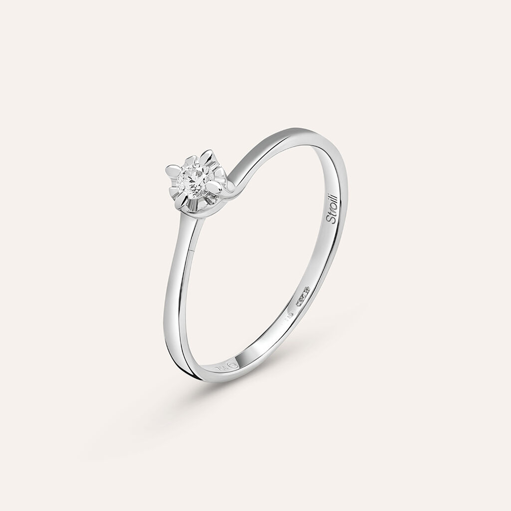 Anello Solitario Valentino In Oro Bianco Con Diamante 0,07 Ct