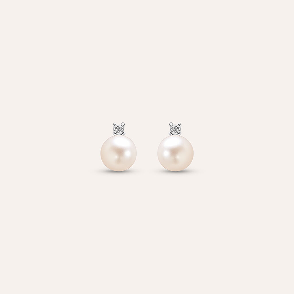 Orecchini Lobo Gabrielle Oro Bianco Perla D'Acqua Dolce Cubic Zirconia - Orecchini a Lobo Donna | Stroili