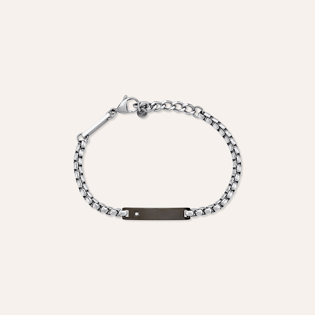 Bracciale Con Targhetta Man Code Acciaio Bicolore Bianco / Nero Cubic Zirconia